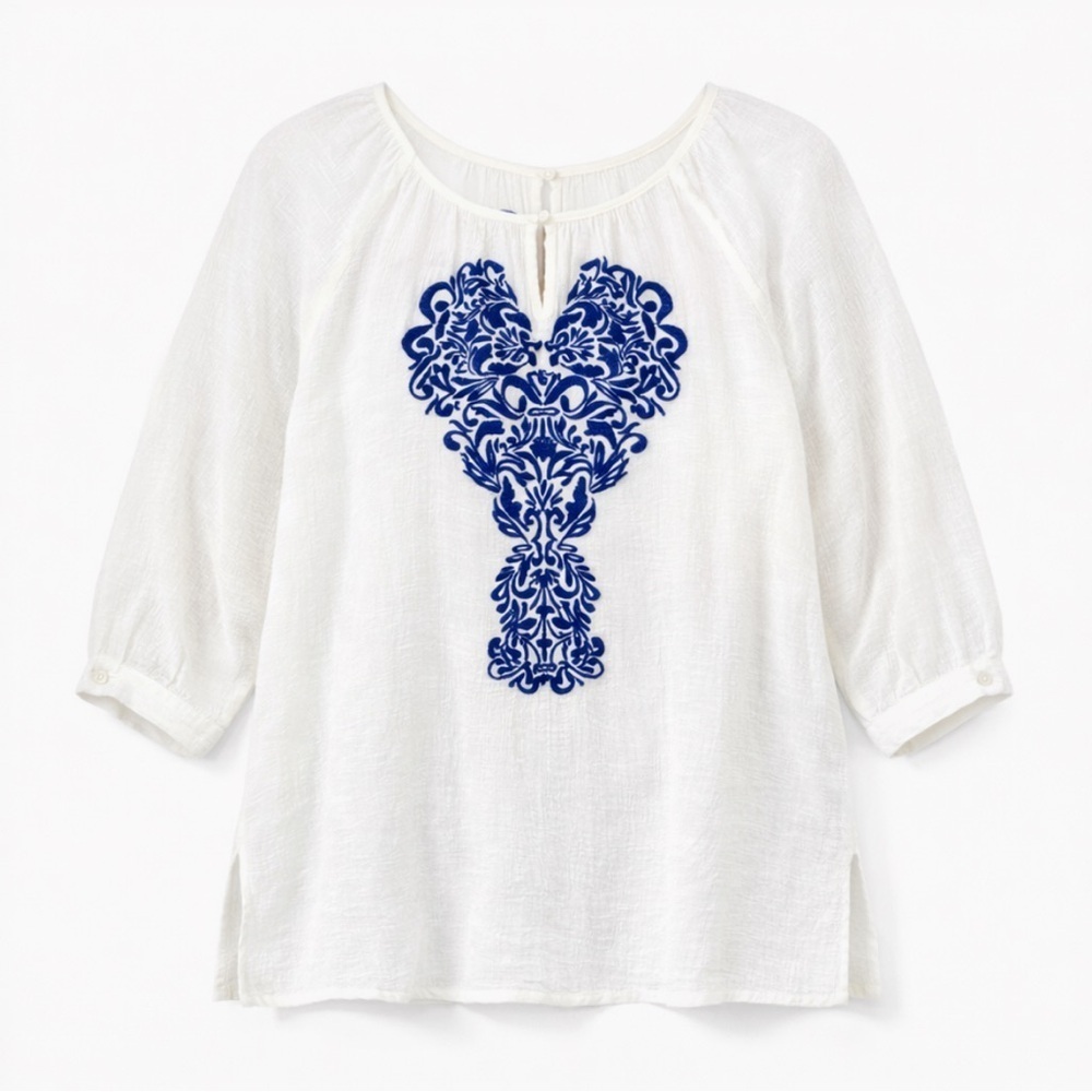 Lands End Womens Crinkle Gauze Embroidered Blouse Flowy Size 26W Plus